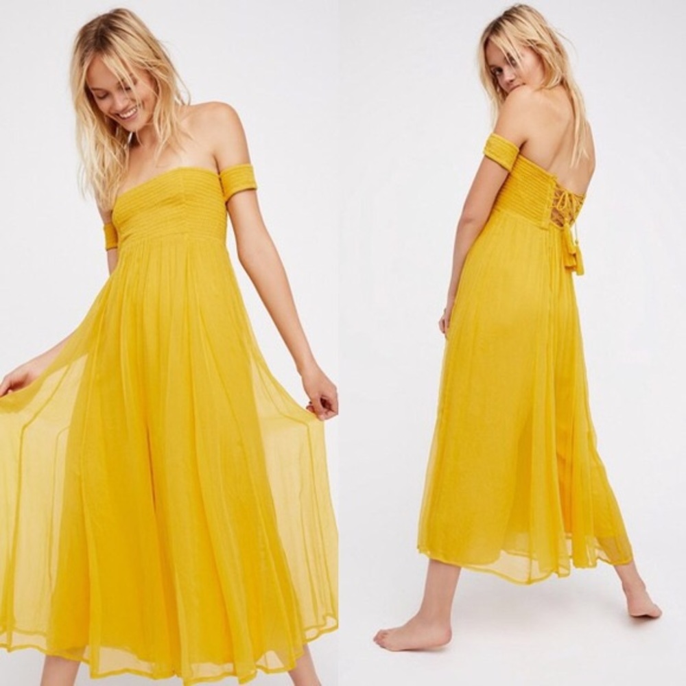 Free People Yellow Strawberry Swing Jumpsuit